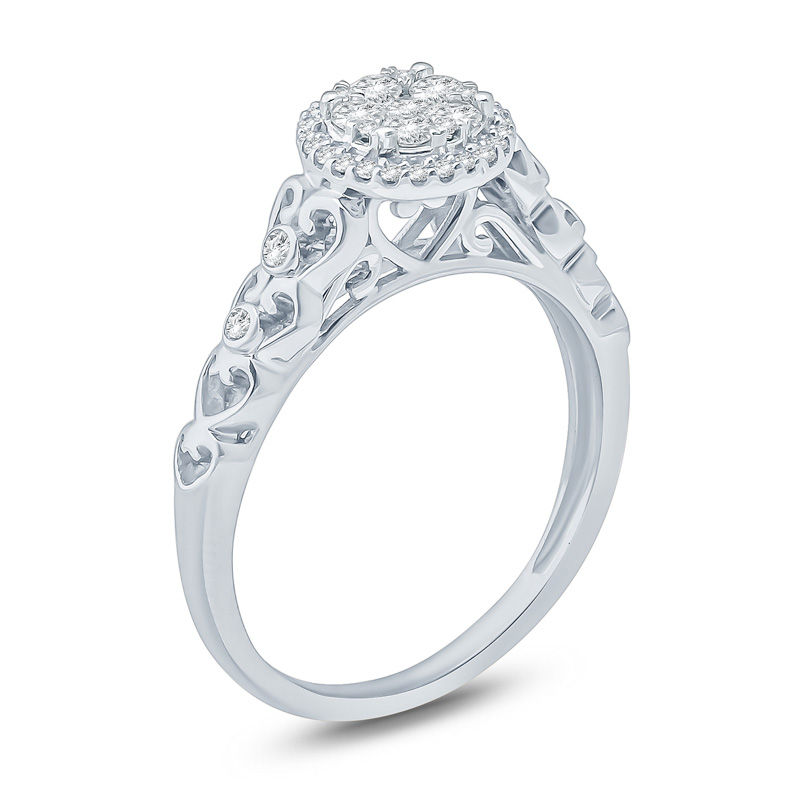 1/3 CT. T.W. Composite Diamond Frame Heart Shank Engagement Ring in 10K White Gold