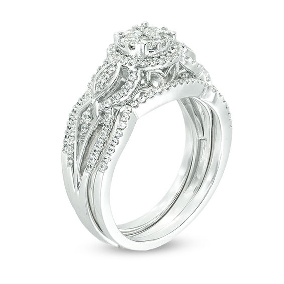 3/4 CT. T.w. Composite Diamond Frame Three Piece Bridal Set in 10K White Gold