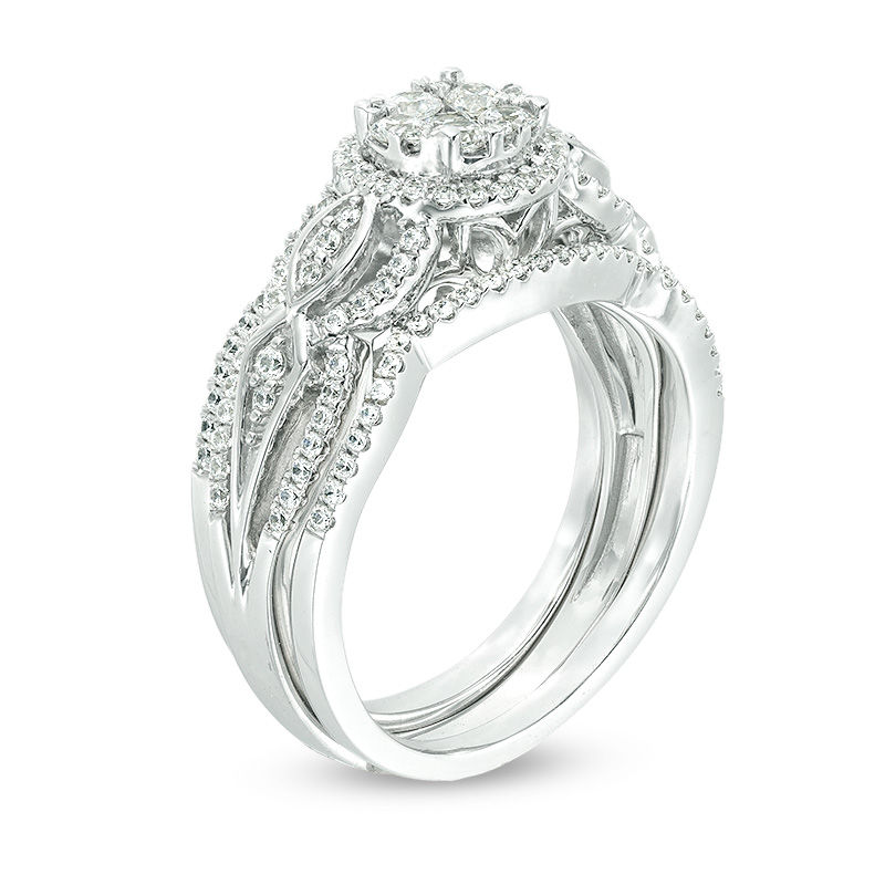 Main Image 3 of 3/4 CT. T.W. Composite Diamond Frame Three Piece Bridal Set in 10K White Gold