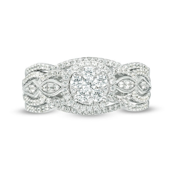 3/4 CT. T.w. Composite Diamond Frame Three Piece Bridal Set in 10K White Gold