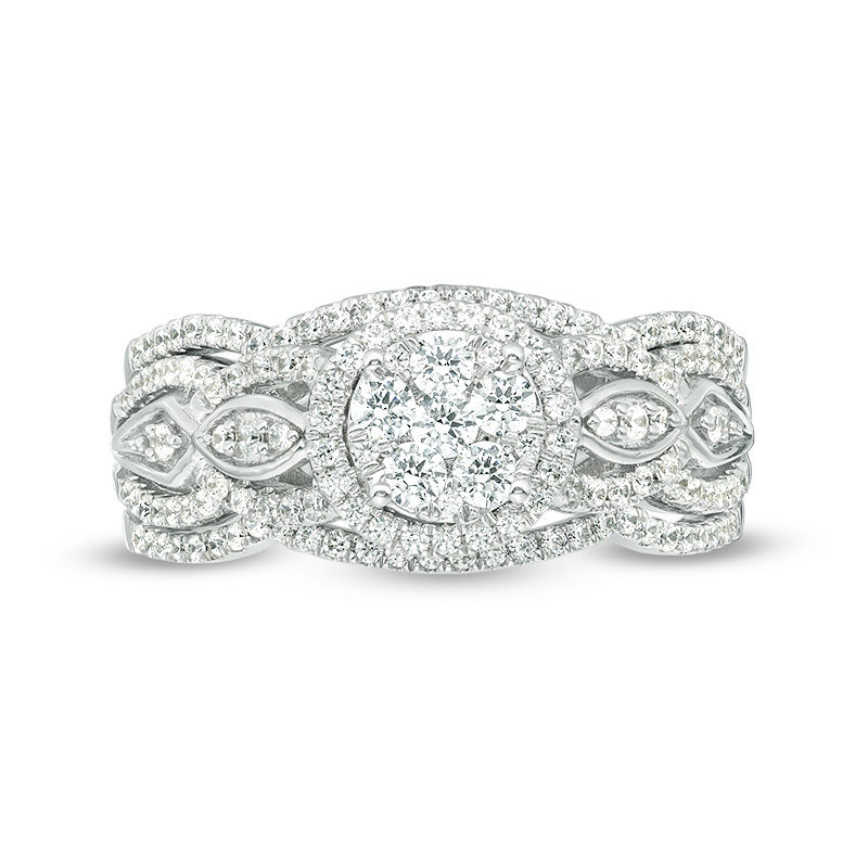 Main Image 4 of 3/4 CT. T.W. Composite Diamond Frame Three Piece Bridal Set in 10K White Gold