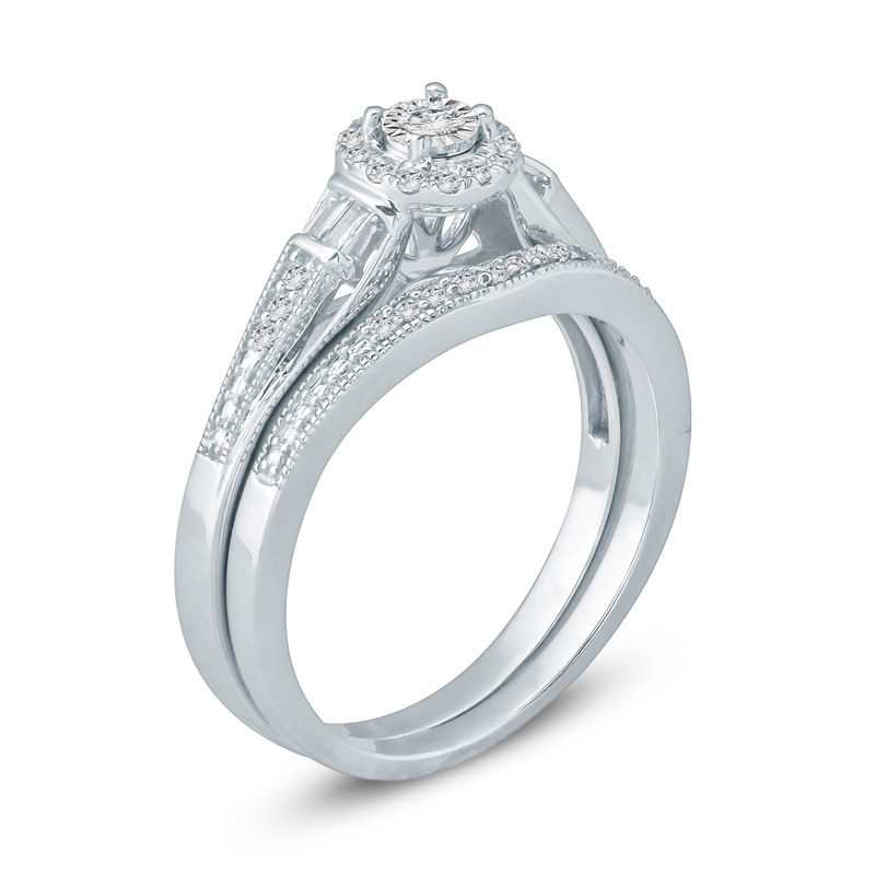 Main Image 2 of 1/4 CT. T.W. Diamond Frame Vintage-Style Bridal Set in 10K White Gold