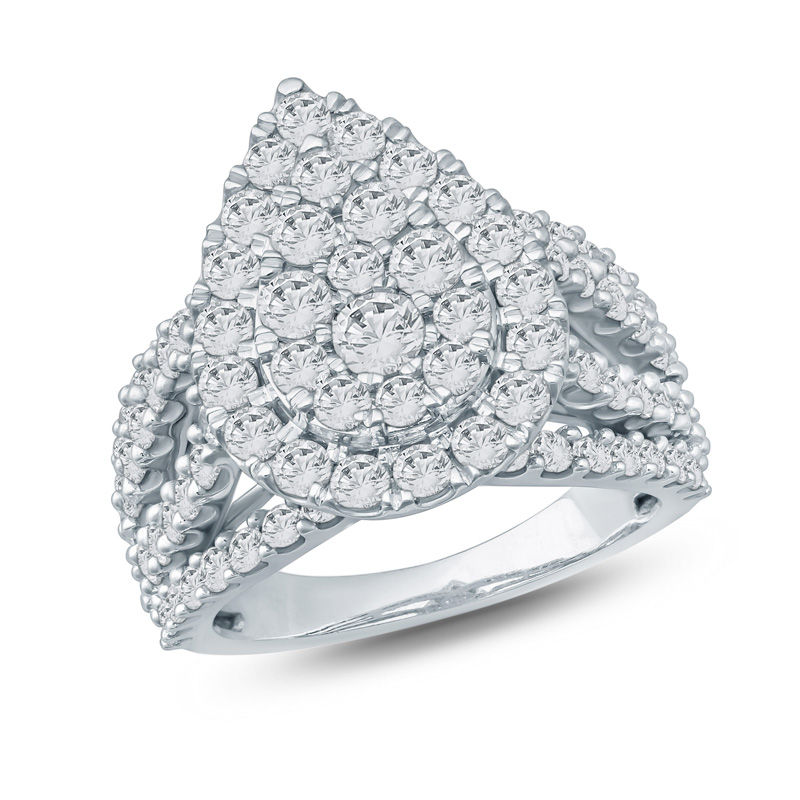 Main Image 1 of 3 CT. T.W. Composite Diamond Teardrop Frame Multi-Row Engagement Ring in 10K White Gold