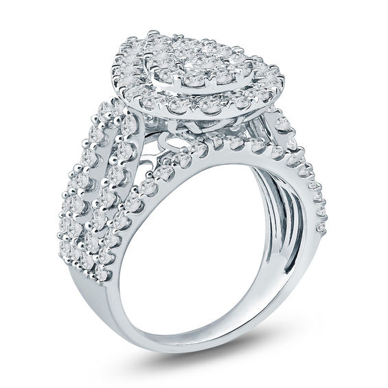 3 CT. T.w. Composite Diamond Teardrop Frame Multi-Row Engagement Ring in 10K White Gold