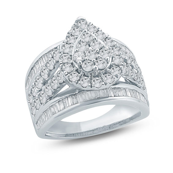 3 CT. T.W. Composite Diamond Teardrop Frame MultiRow Engagement Ring in 10K White Gold 3 CT. T.W. Composite Diamond Teardrop Frame MultiRow Engagement Ring in 10K White Gold
