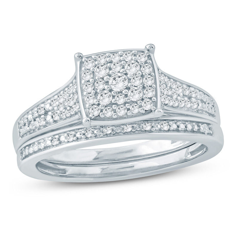 Main Image 1 of 1/3 CT. T.W. Composite Diamond Square Bridal Set in Sterling Silver