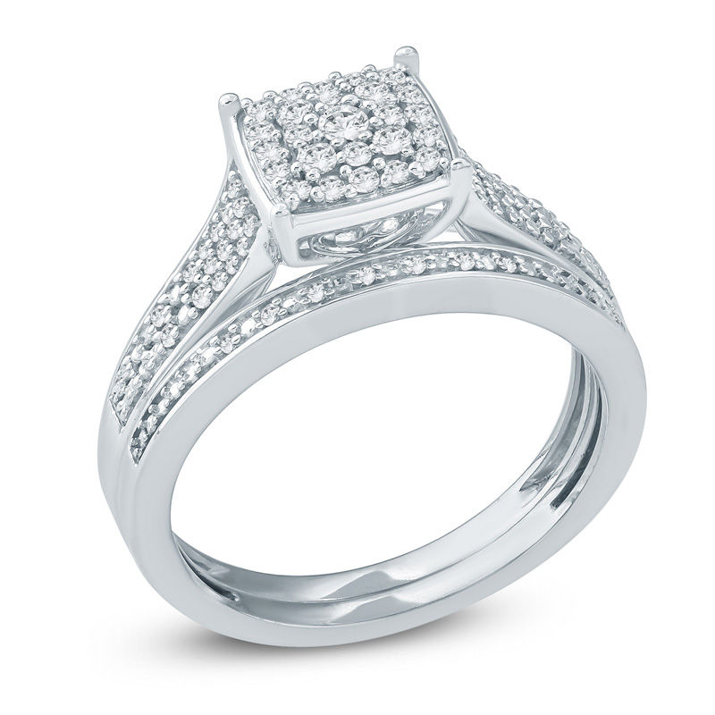 Main Image 2 of 1/3 CT. T.W. Composite Diamond Square Bridal Set in Sterling Silver