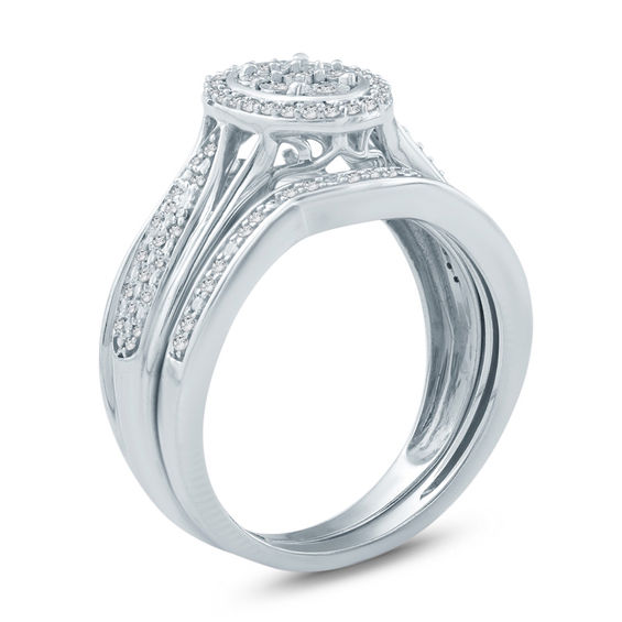 1/4 CT. T.w. Composite Diamond Oval Frame Bridal Set in Sterling Silver
