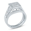Thumbnail Image 2 of 1/4 CT. T.W. Composite Diamond Square Frame Bridal Set in Sterling Silver