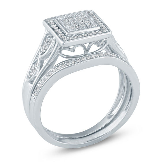 1/4 CT. T.w. Composite Diamond Square Frame Bridal Set in Sterling Silver