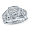 Thumbnail Image 1 of 1/2 CT. T.W. Composite Diamond Square Frame Multi-Row Bridal Set in Sterling Silver