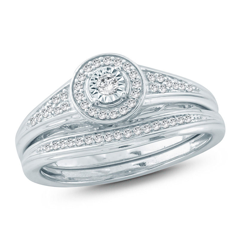 Main Image 1 of 1/5 CT. T.W. Diamond Frame Bridal Set in Sterling Silver