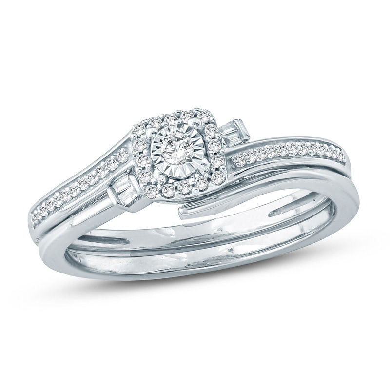 Main Image 1 of 1/6 CT. T.W. Diamond Square Frame Bypass Bridal Set in Sterling Silver
