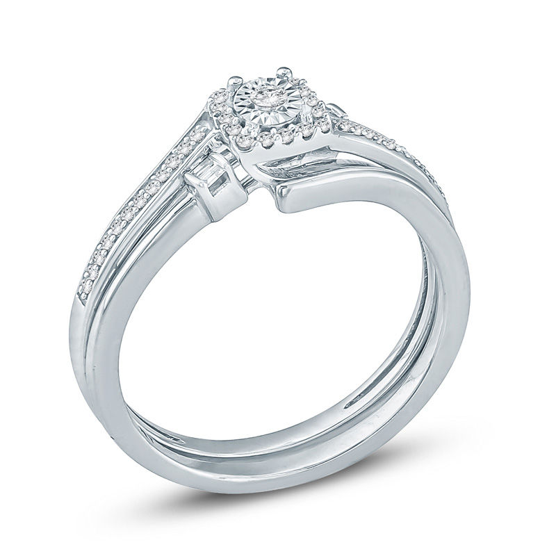 Main Image 2 of 1/6 CT. T.W. Diamond Square Frame Bypass Bridal Set in Sterling Silver