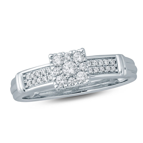 1/4 CT. T.W. Diamond Square Frame Double Row Collar Engagement Ring in 10K White Gold 1/4 CT. T.W. Diamond Square Frame Double Row Collar Engagement Ring in 10K White Gold