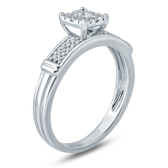 1/4 CT. T.W. Diamond Square Frame Double Row Collar Engagement Ring in 10K White Gold 1/4 CT. T.W. Diamond Square Frame Double Row Collar Engagement Ring in 10K White Gold