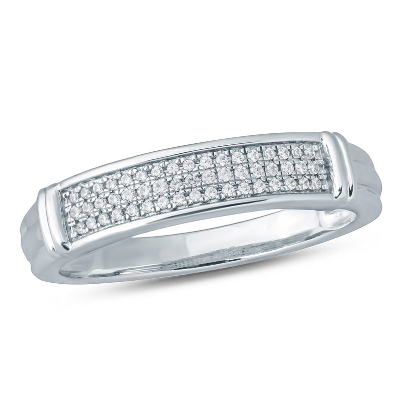 Main Image 1 of Men's 1/6 CT. T.W. Diamond Triple Row Collar Wedding Band in 10K White Gold