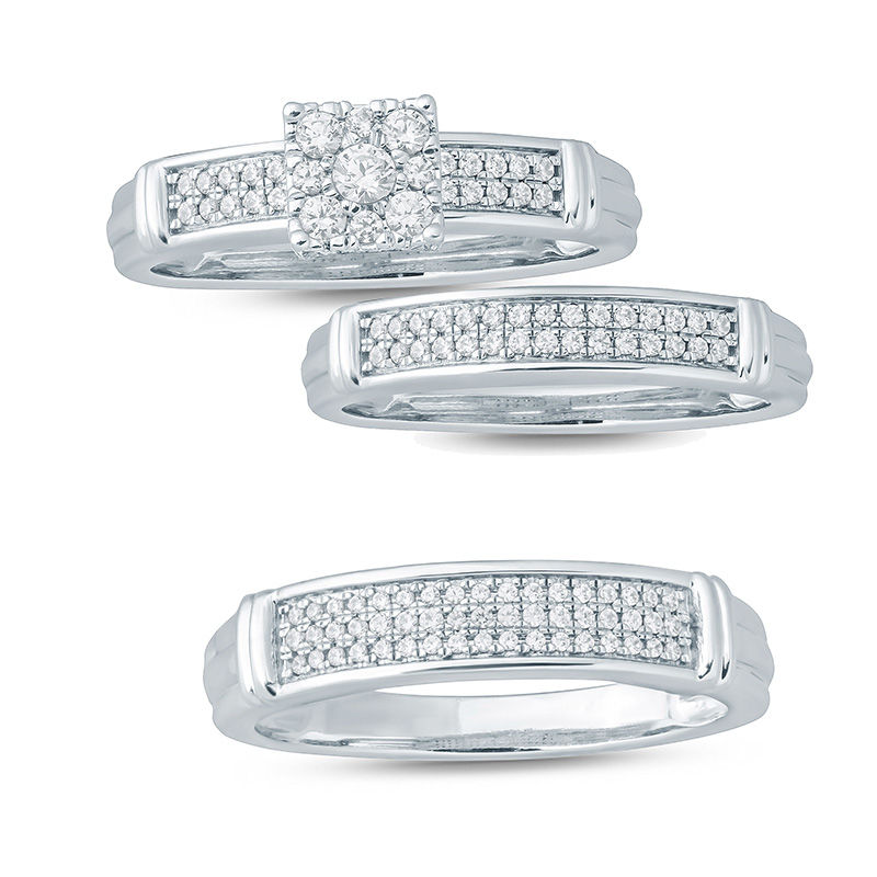 Main Image 3 of Men's 1/6 CT. T.W. Diamond Triple Row Collar Wedding Band in 10K White Gold