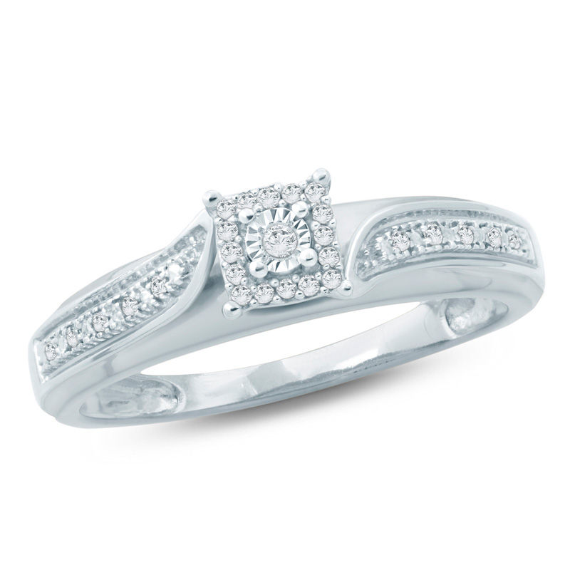 Main Image 1 of 1/20 CT. T.W. Diamond Square Frame Bypass Engagement Ring in 10K White Gold