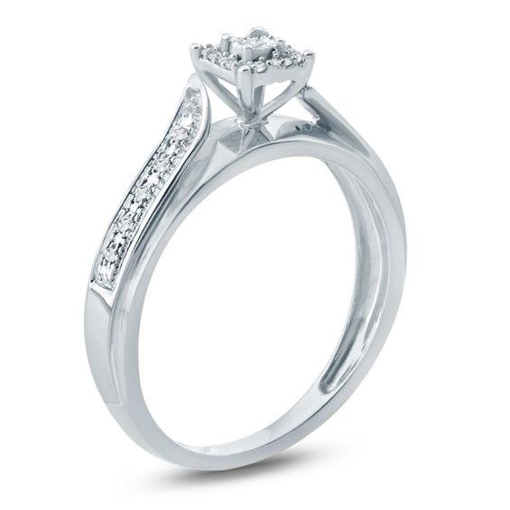 1/20 CT. T.w. Diamond Square Frame Bypass Engagement Ring in 10K White Gold