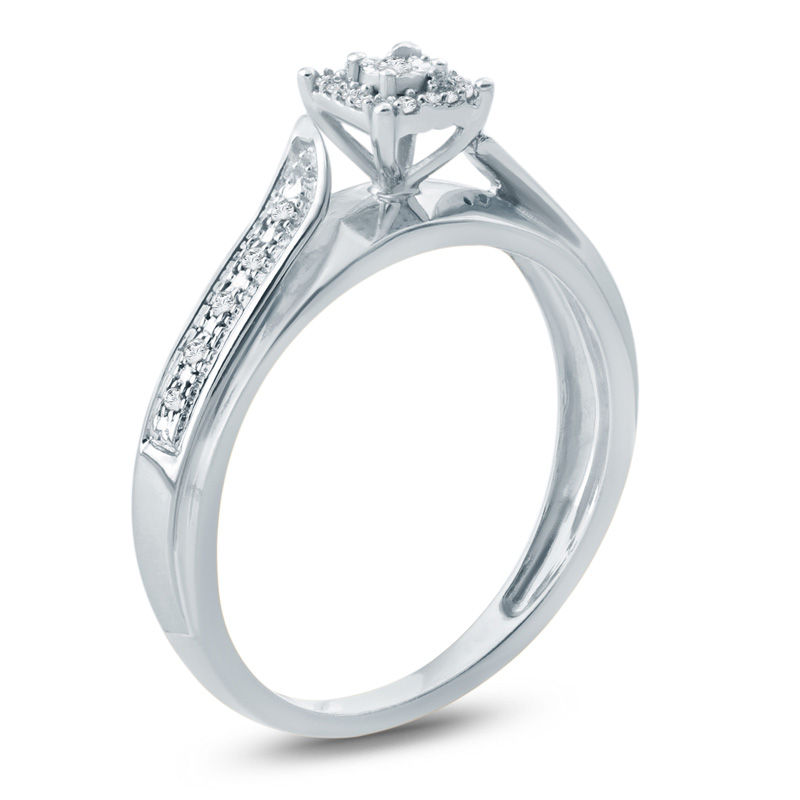 Main Image 2 of 1/20 CT. T.W. Diamond Square Frame Bypass Engagement Ring in 10K White Gold