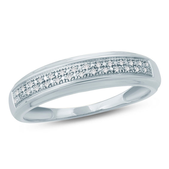 Diamond Accent Double Row Wedding Band in 10K White Gold