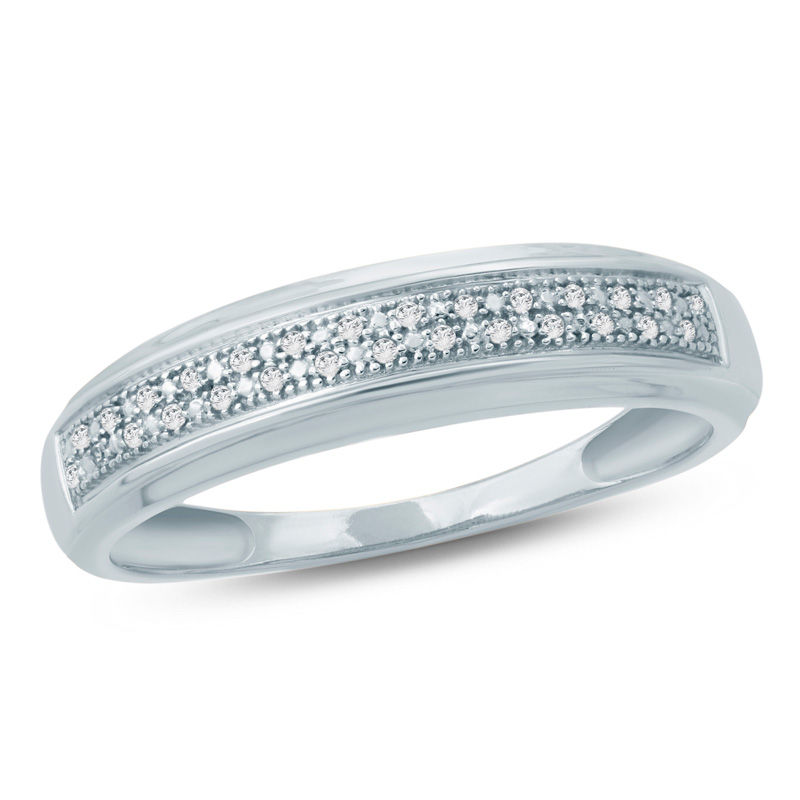 Main Image 1 of Diamond Accent Double Row Wedding Band in 10K White Gold