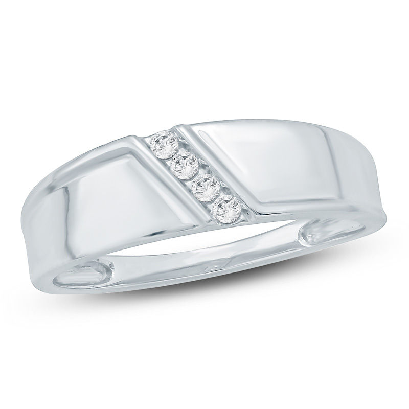 Main Image 1 of 1/10 CT. T.W. Diamond Four Stone Slant Wedding Band in 10K White Gold