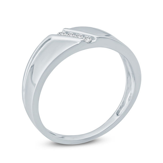 Men's 1/10 CT. T.w. Diamond Four Stone Slant Wedding Band in 10K White Gold