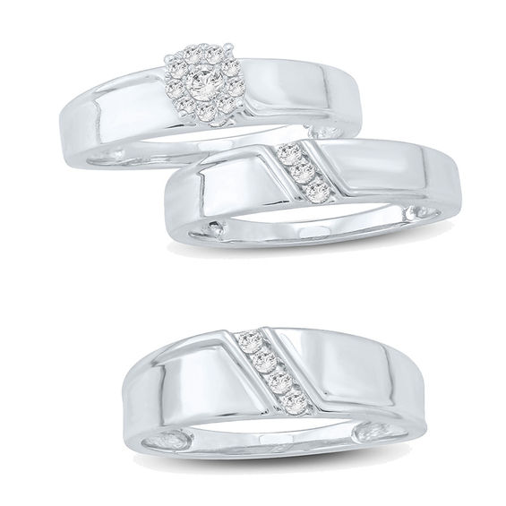 Men's 1/10 CT. T.w. Diamond Four Stone Slant Wedding Band in 10K White Gold
