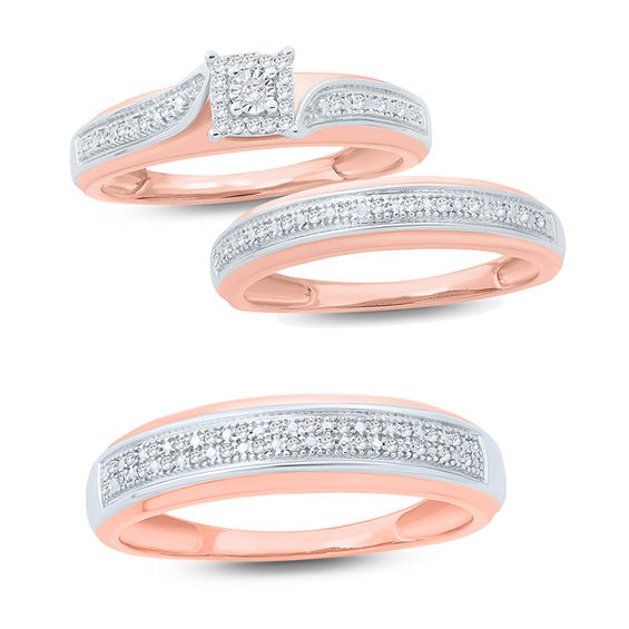Men's Diamond Accent Double Row Wedding Band in 10K Rose Gold