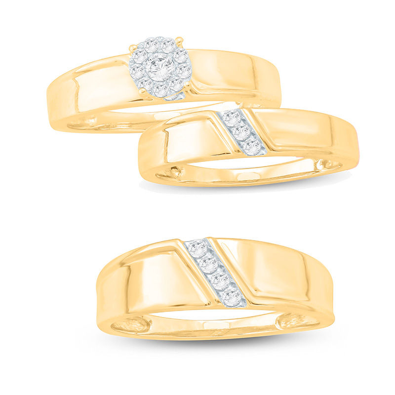 Main Image 3 of 1/10 CT. T.W. Diamond Four Stone Slant Wedding Band in 10K Gold