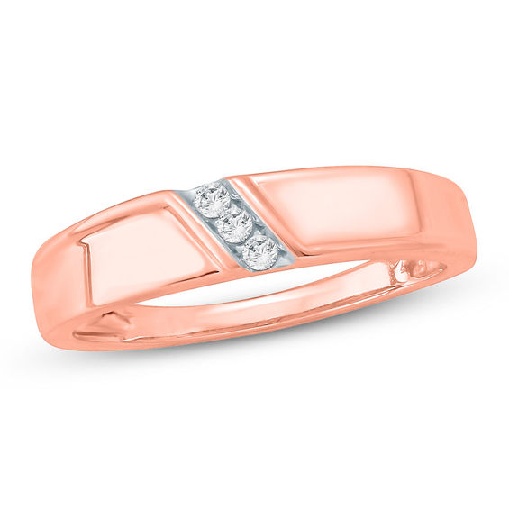 1/20 CT. T.w. Diamond Three Stone Slant Wedding Band in 10K Rose Gold