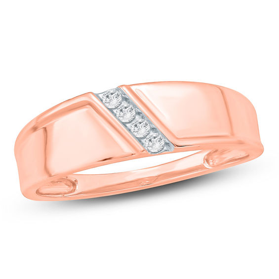 1/10 CT. T.w. Diamond Four Stone Slant Wedding Band in 10K Rose Gold