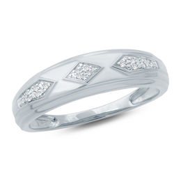 Diamond Accent Retro Geometric Wedding Band in 10K White Gold