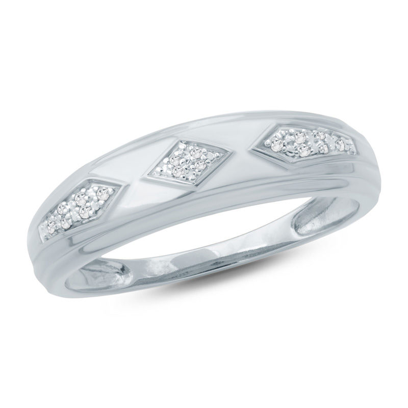 Main Image 1 of Diamond Accent Retro Geometric Wedding Band in 10K White Gold