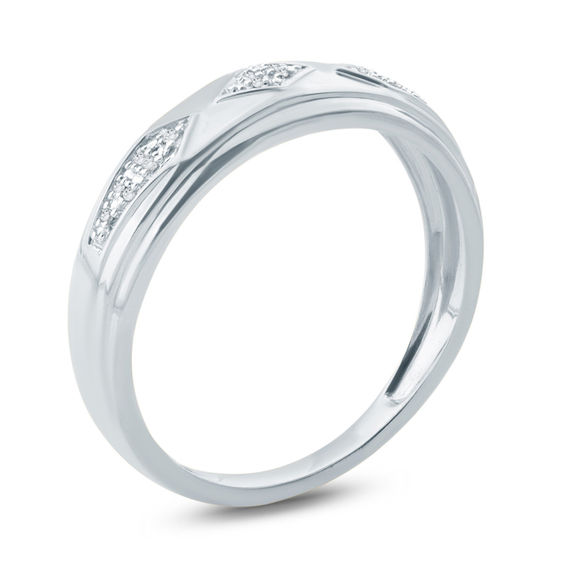 Diamond Accent Retro Geometric Wedding Band in 10K White Gold