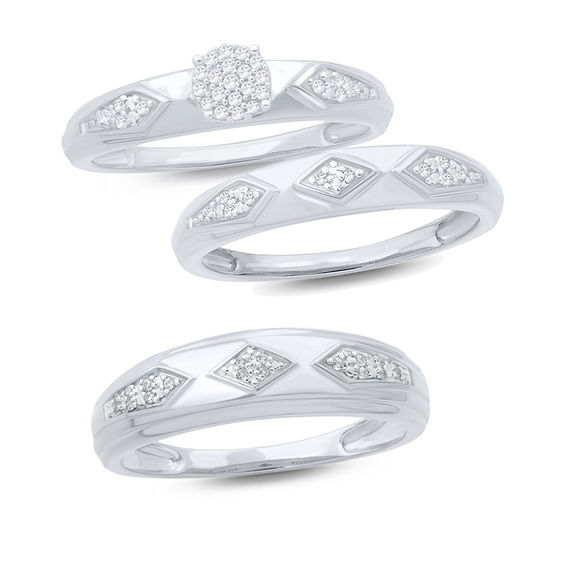Diamond Accent Retro Geometric Wedding Band in 10K White Gold