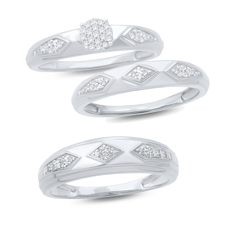 Main Image 3 of Diamond Accent Retro Geometric Wedding Band in 10K White Gold