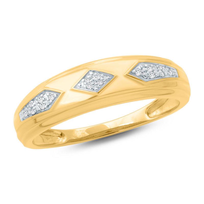 Men's Diamond Accent Retro Geometric Wedding Band in 10K Gold