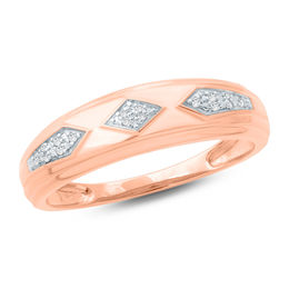 Diamond Accent Retro Geometric Wedding Band in 10K Rose Gold