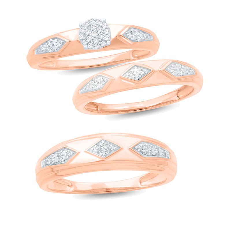 Main Image 3 of Diamond Accent Retro Geometric Wedding Band in 10K Rose Gold