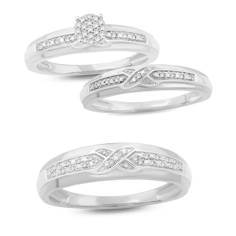 Men's 1/20 CT. T.W. Diamond Criss-Cross Wedding Band in 10K White Gold