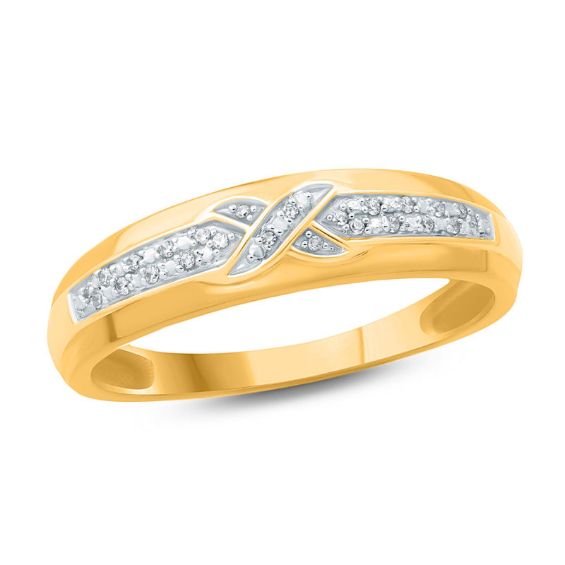 Main Image 1 of Men's 1/20 CT. T.W. Diamond Criss-Cross Wedding Band in 10K Gold