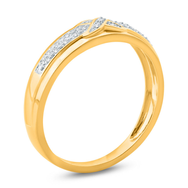 Main Image 2 of Men's 1/20 CT. T.W. Diamond Criss-Cross Wedding Band in 10K Gold