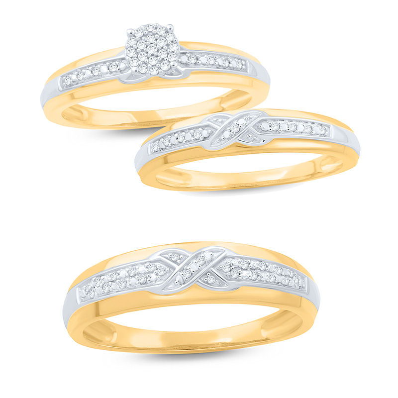 Main Image 3 of Men's 1/20 CT. T.W. Diamond Criss-Cross Wedding Band in 10K Gold