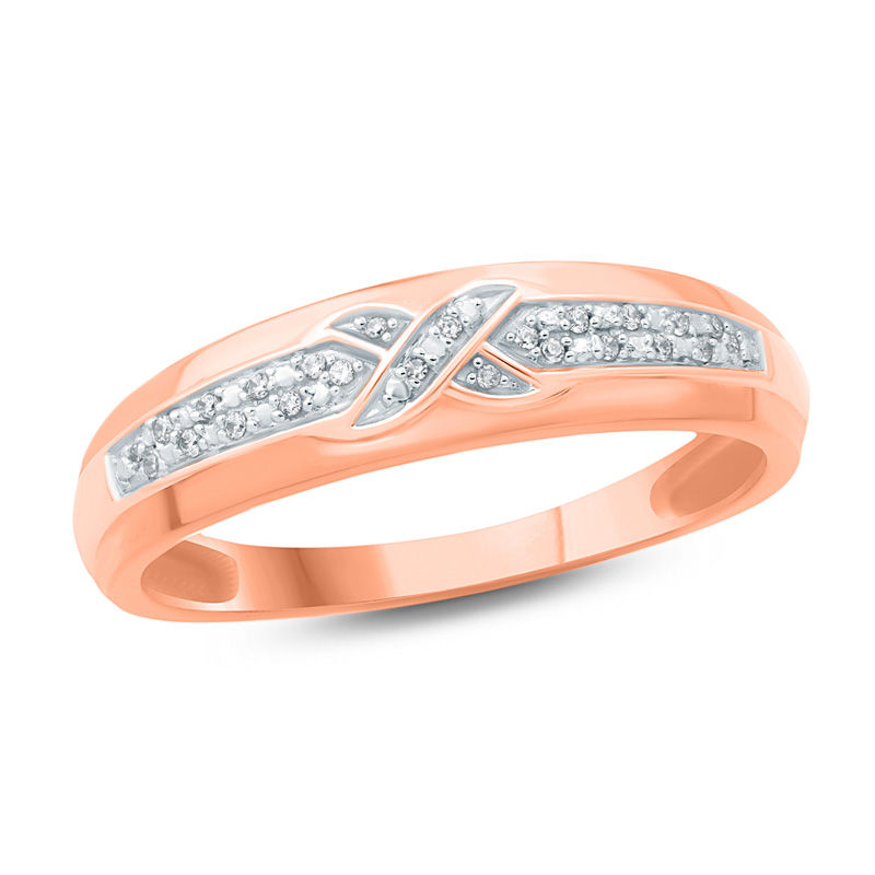 Men's 1/20 CT. T.W. Diamond Criss-Cross Wedding Band in 10K Rose Gold