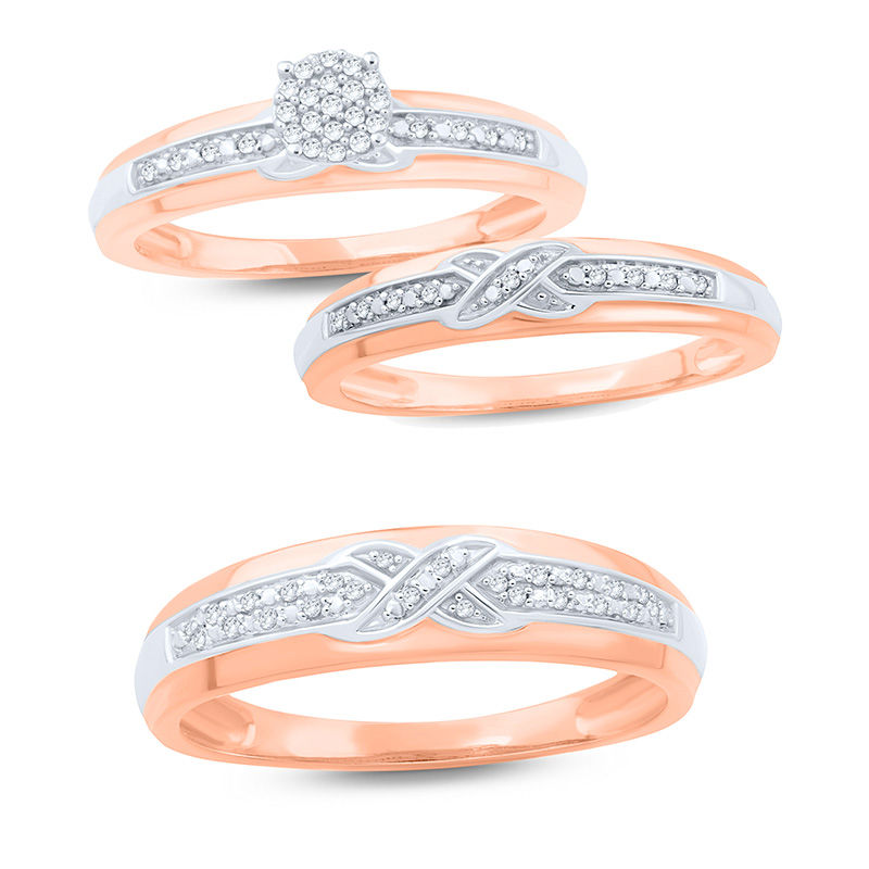 Men's 1/20 CT. T.W. Diamond Criss-Cross Wedding Band in 10K Rose Gold