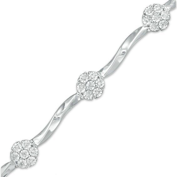 1/4 CT. T.w. Diamond Flower Twist Bracelet in Sterling Silver - 7.25"