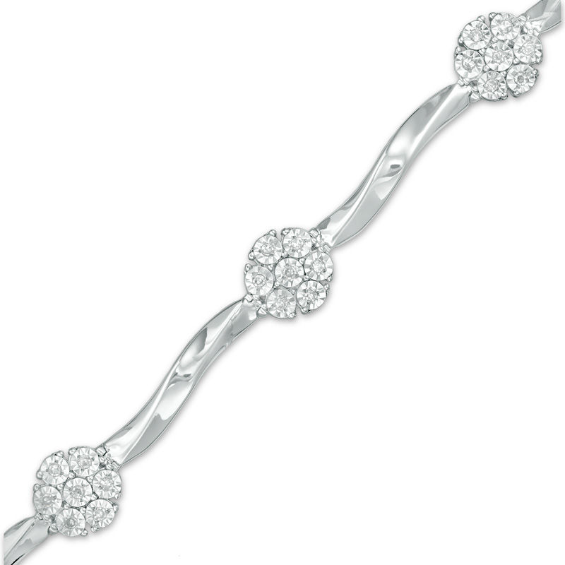 Zales 1/4 Ct. T.W. Diamond Flower Twist Bracelet in Sterling Silver - 7.25